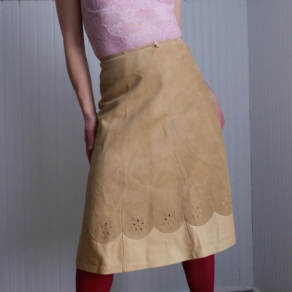 Vintage Tan Suede Midi Skirt